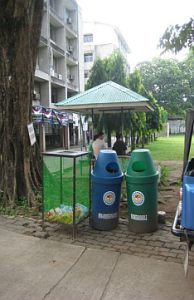 Designated bins for biodegradable and non-biodegradable wastes.