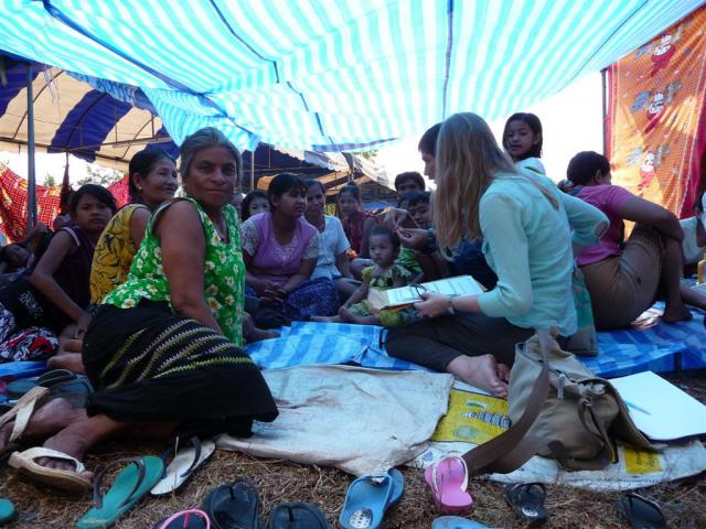 JRS staff conduct protection assessments with new arrival refugees at the Mae Kon Ken influx site.