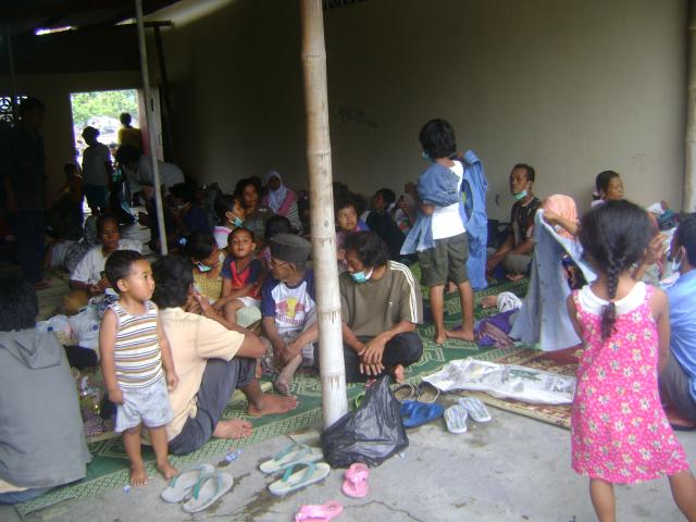 Displaced people in evacuation center of Prambanan.