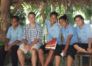 Tim Casey nSJ with students in Micronesia