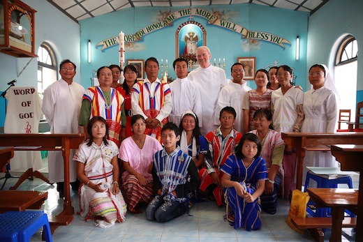 New Jesuits in Myanmar and their families with Mark Raper SJ