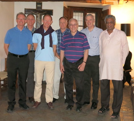 (Left to Right) Fr Jim Grummer SJ, General Councillor and Fr General’s Assistant for USA with the six Jesuit Conference Presidents, Fr Tom Smolich SJ (USA), Fr John Dardis SJ (Europe), Fr Michael Lewis SJ (Africa and Madagascar), Fr Jorge Cela SJ (Latin America), Fr Mark Raper SJ (Asia Pacific), Fr Edward Mudavassery SJ (South Asia)  