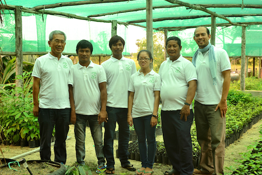 The nursery team: (L to R) Uncle Joe, a volunteer from Korea; Ban Sokhom, Kri Chanthon, both Banteay Prieb graduates; Panh Chanda from Don Bosco School in Phnom Penh; Man Sony, head agriculture teacher; and Fr Gabby Lamug-Nañawa SJ