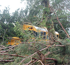 Damaged school bus after Super Typhoon Maysak