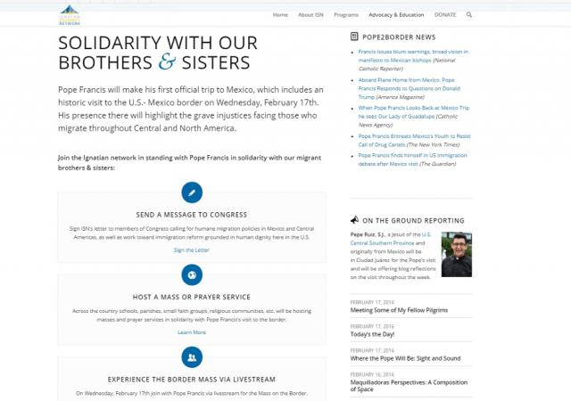 A screenshot of the Pope2Border website