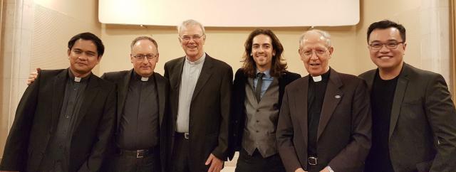 (L to R) Fr Nono Alfonso SJ, Executive Producer, Jesuit Communications Foundation; Fr Antonio Spadaro SJ, Editor in Chief, La Civiltà Cattolica; Fr Mark Raper SJ, JCAP President; Andreas Muñoz, Lead Actor; Fr General Adolfo Nicolas SJ; and Paolo Dy, Film Director