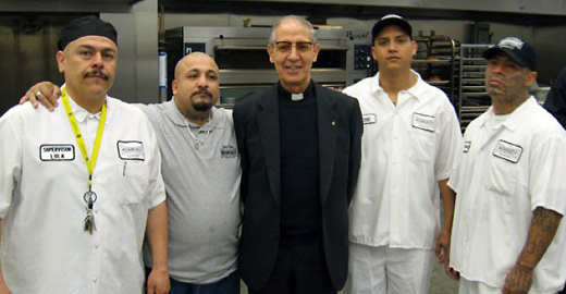 Fr. Nicolás with bakers at Homeboy Industries during a visit to California in 2009. The Jesuit-founded program provides training and support to former gang members.