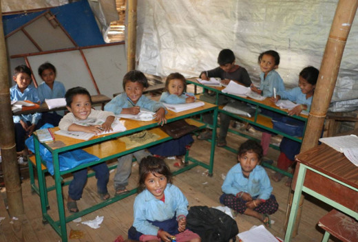 Nepalese students holding classes in a makeshift classroom