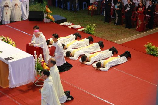 The ordinands lay prostrate during the Litany of the Saints