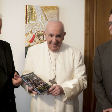 Pope Francis receives first copy of Fr General Arturo Sosa’s new book, “Walking with Ignatius”